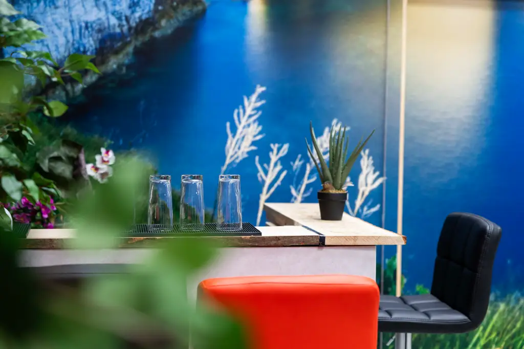 Glasses on a bar counter in the showroom
